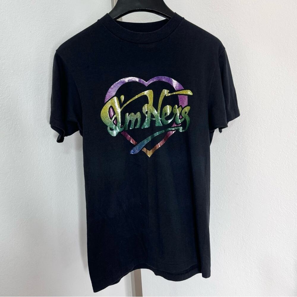 VINT I’m Hers Rainbow Graphic Tee Single Stitch USA Made Medium Couples Pride